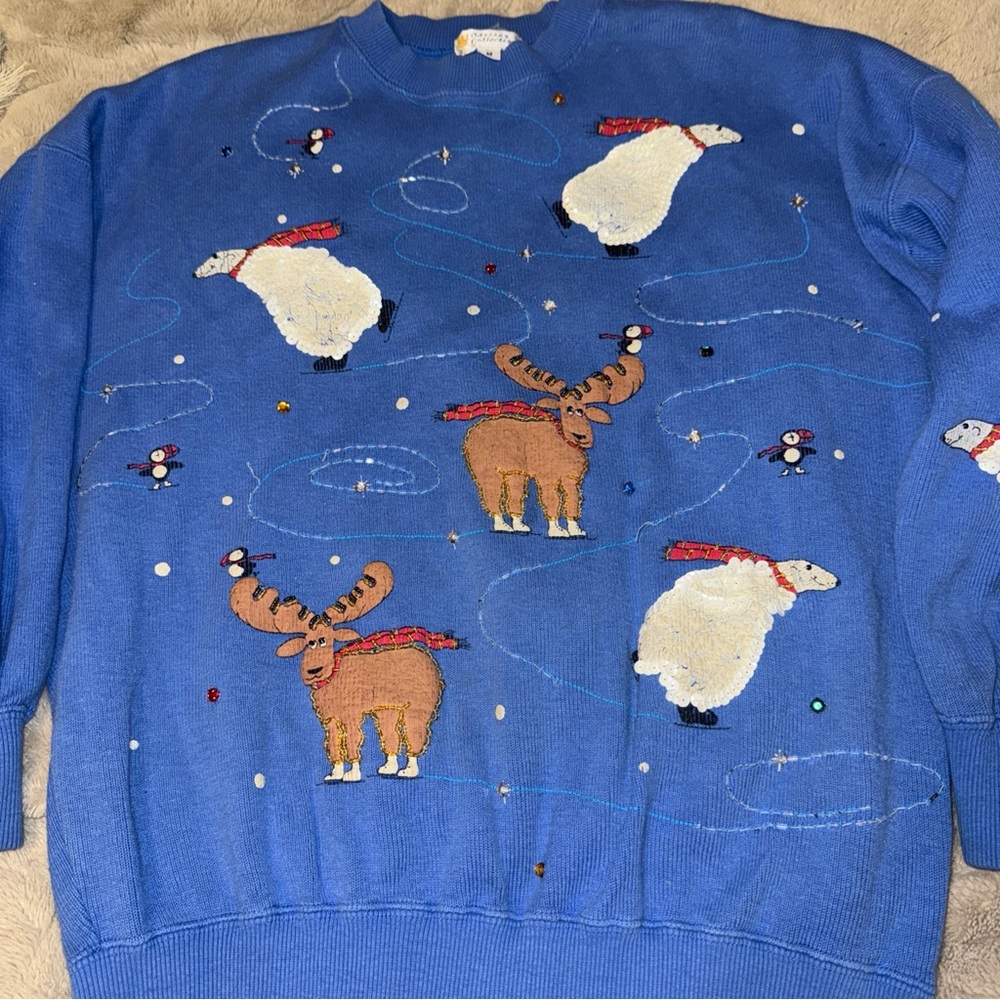 Vintage 70s Odyssey collection Christmas winter embroidered sweater polar bear M
